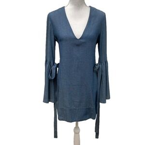 Pfeiffer The Label Chambray Denim Dress Womens XS Bell Sleeve Romantic Fairy